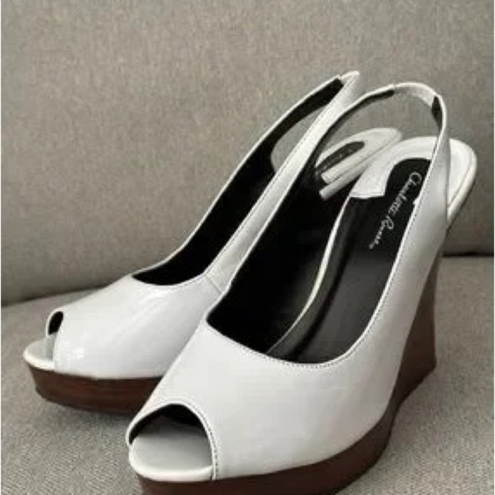Charles Jourdan White Peep-Toe Slingback Wedge Heels